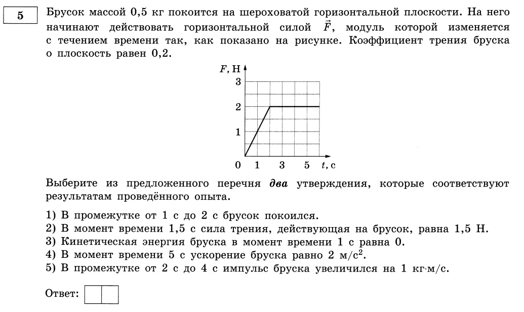Брусок массой 5 кг покоится на шероховатом горизонтальном столе коэффициент